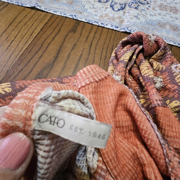 Cato Aztec Print Elbow Sleeve Top Orange & Brown Size 3X - Picture 7 of 9